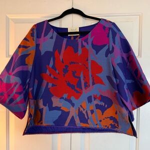 Anthropologie Purple Multi Floral Boxy Crop Top